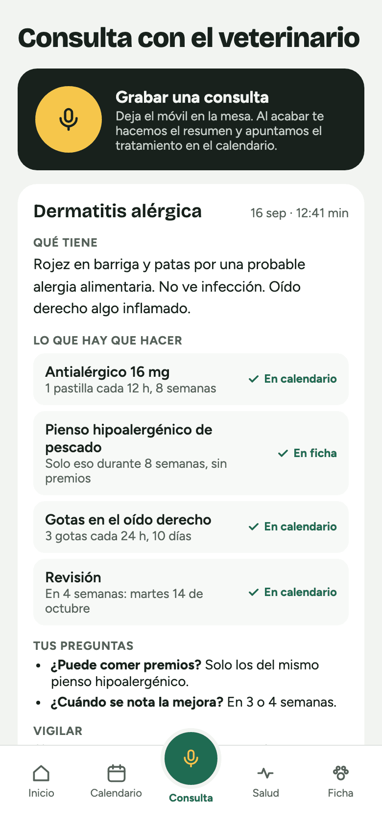 Resumen de una consulta con el veterinario
